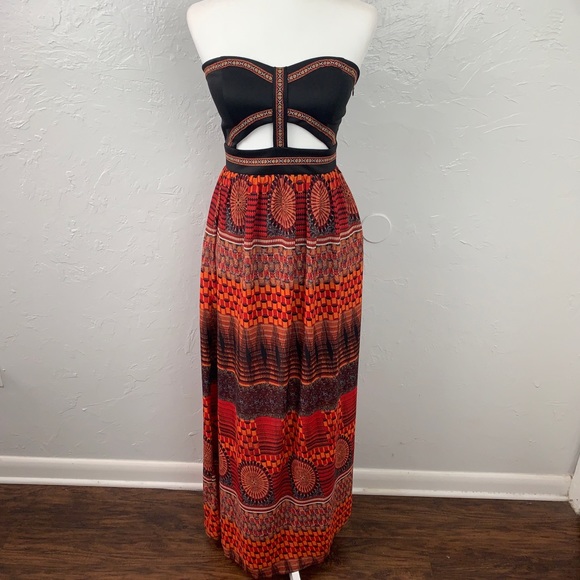 SOLD Sans Souci Tribal cut out Strapless maxi dress - Picture 1 of 9